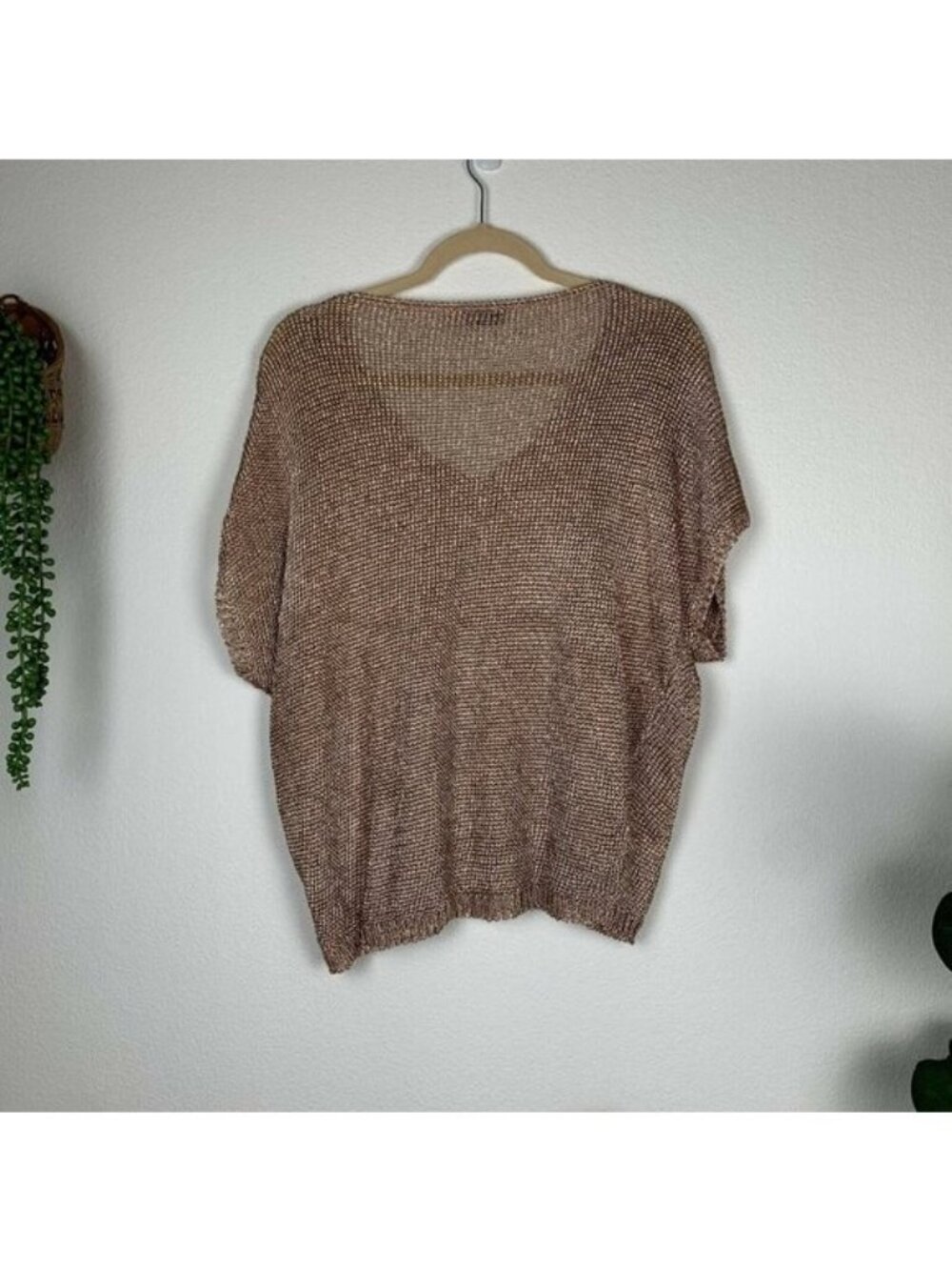 ✨3/$30 Mint Velvet UK 18 US 14 Rose Gold Metallic Fiber Blend Open Knit Top - Picture 4 of 6